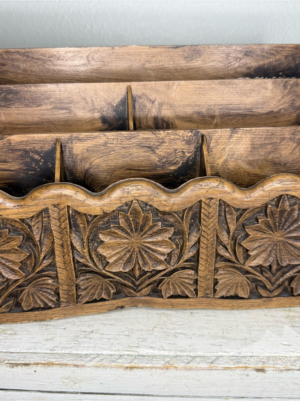 BOHO 1970's Faux Wood Desk Organizer, Letter Holder, Mail Storage Holder, Lerner